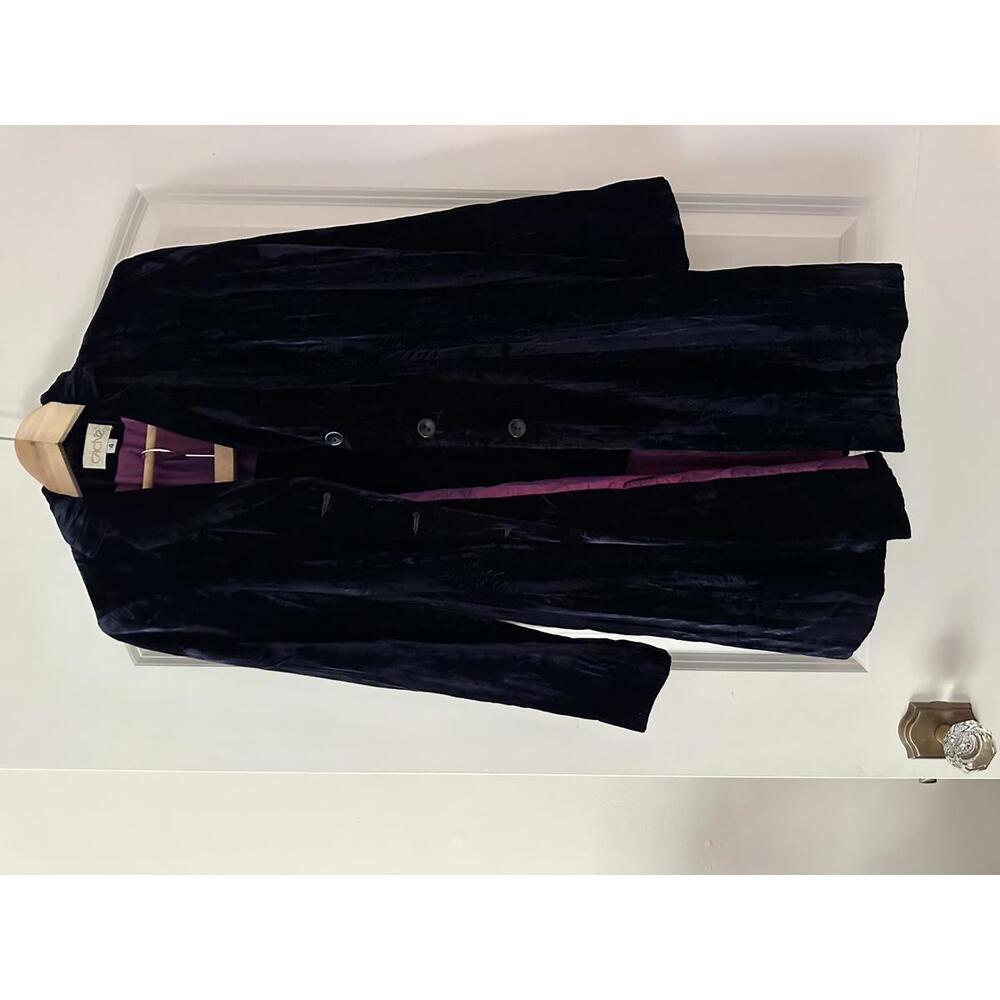 Vintage Dark Navy Blue Velvet Trench and Mini Skirt Cache